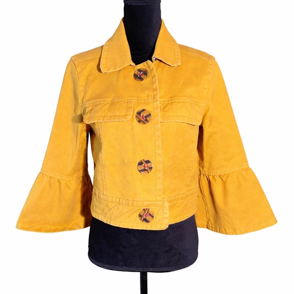 Anthropologie Jackets & Blazers - Anthropologie Nora Flounce-Sleeved Trucker Jacket Mustard Yellow M Bell Sleeve